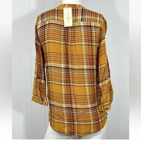 Studio by JPR yellow plaid tie front button down shirt sz S petite - Picture 4 of 6